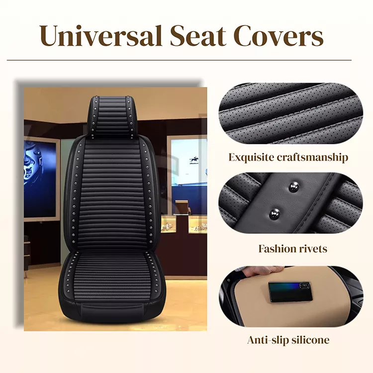 Black Universal Car Seat Covers front configuration with rivet